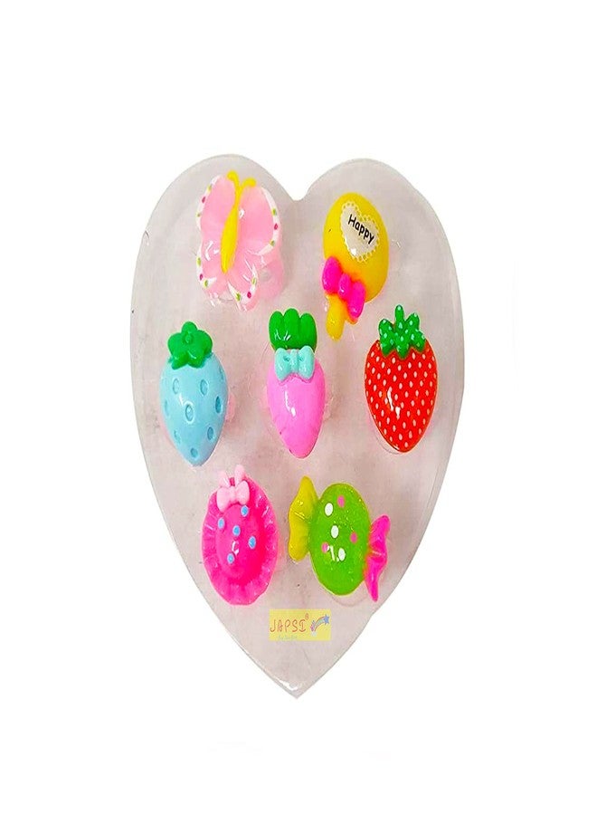 JAPSI Pack of 7 Pcs Cute Plastic Finger Rings Set for Girls |Pretend Play Dress up Jewellery (1 Box, 7 Pcs) Soft Hands Playing Toy Rings |Suitable For Age 2-8 Years Plastic Ring Set - Image 1
